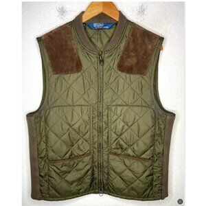 Polo Ralph Lauren Hunting Vest Mens Large Green Quilted Leather Trim Riding